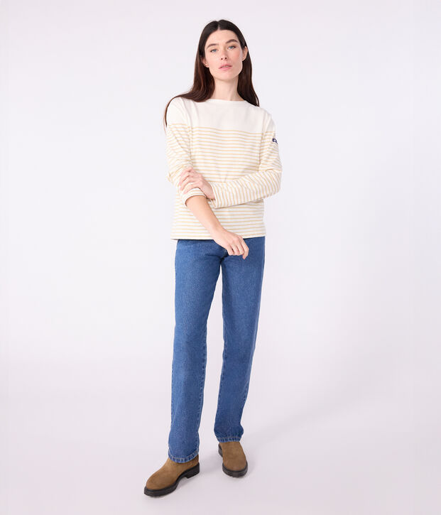 Katoenen sweatshirt met marinestrepen voor dames beige/beige