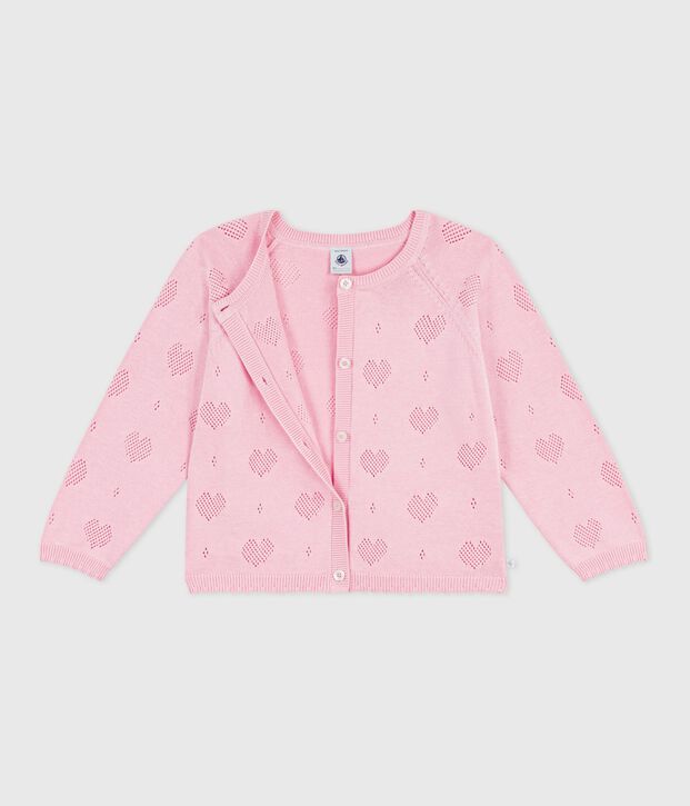 Cardigan enfant en coton uni rose clair