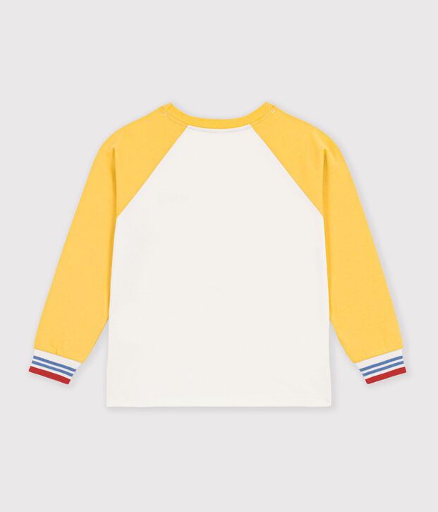 Tee-shirt enfant manches longues en coton colorblock &eacute;cru/multicouleur