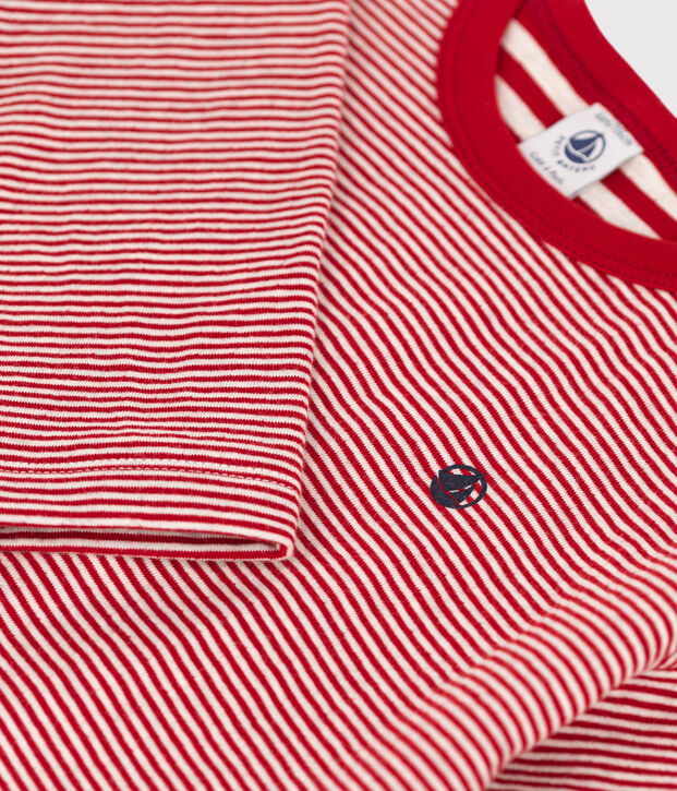 Jongens-T-shirt van tubic met lange mouwen rood/beige