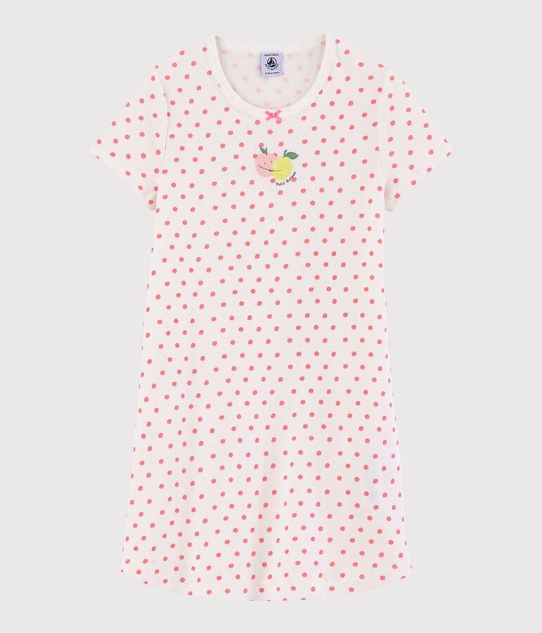 Chemise de nuit &agrave; pois roses petite fille en coton blanc/rose