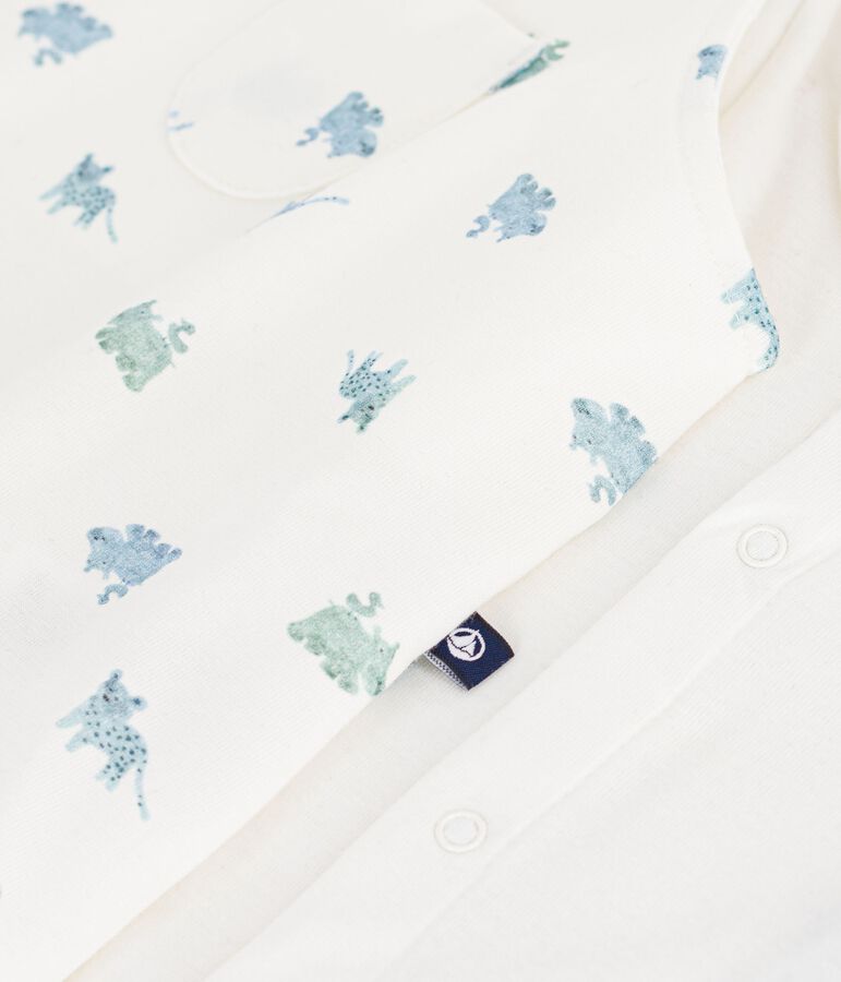 Babysetje met salopette/rompertje van katoen met dierenprint wit MARSHMALLOW/wit MULTICO