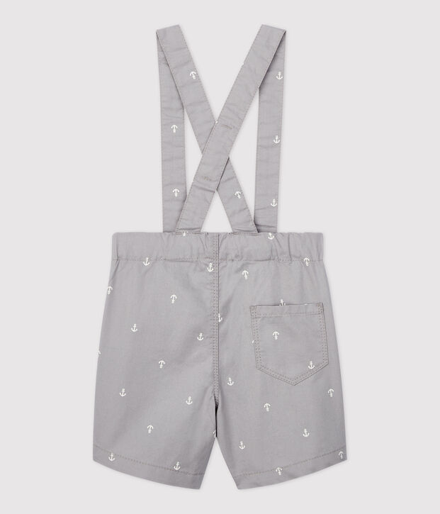 Short &agrave; bretelles en serge craquante b&eacute;b&eacute; gar&ccedil;on gris/blanc