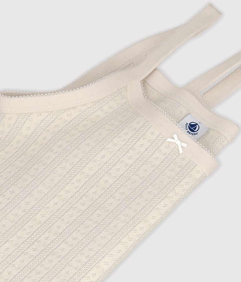 Chemise &agrave; bretelles femme en coton ajour&eacute; &eacute;cru