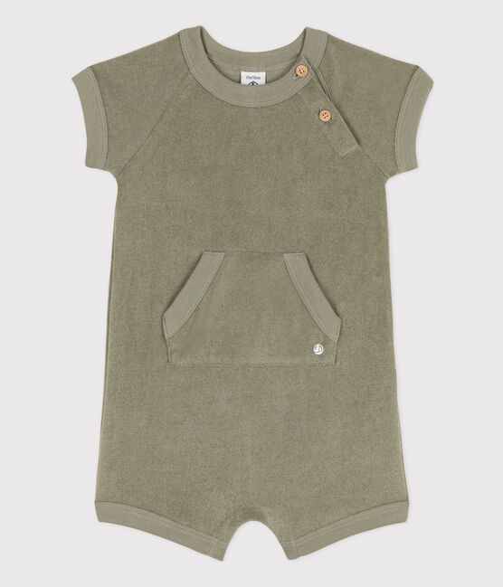 Combinaison courte bébé en bouclette éponge vert MARECAGE