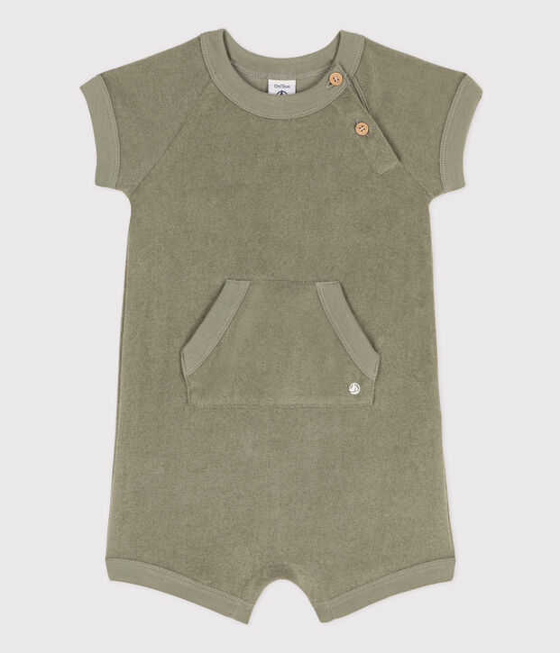 Combinaison courte b&eacute;b&eacute; en bouclette &eacute;ponge vert