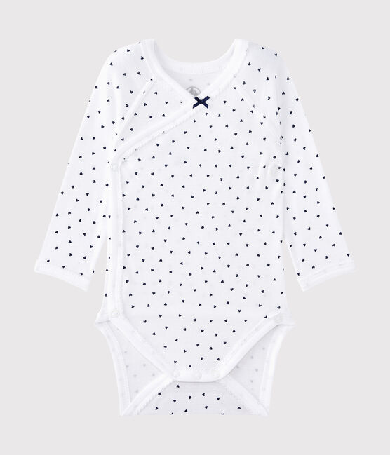 Eerste body met lange mouwen en print voor meisjes wit ECUME/blauw MEDIEVAL