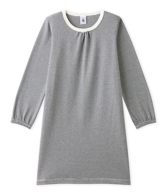 Meisjesnachthemd met milleraies-strepen blauw SMOKING/beige COQUILLE