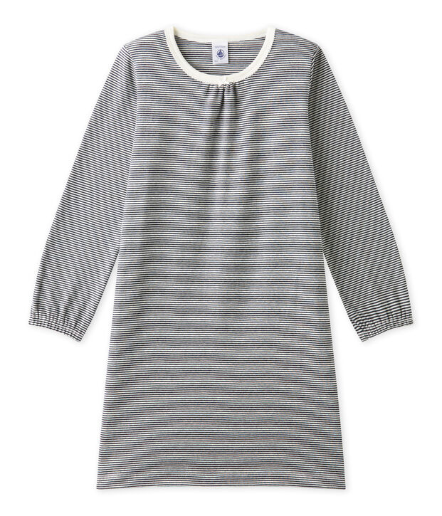 Chemise de nuit fille en milleraies bleu/blanc