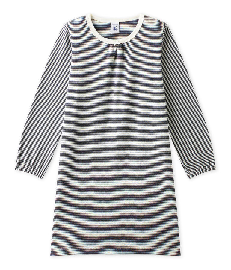 Meisjesnachthemd met milleraies-strepen blauw/wit