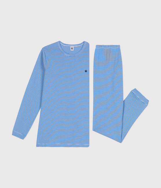 Gestreepte katoenen pyjama voor kinderen DELPHINIUM/ MARSHMALLOW