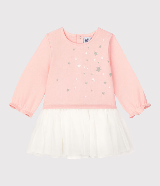Robe en molleton bébé. rose MINOIS/blanc MARSHMALLOW