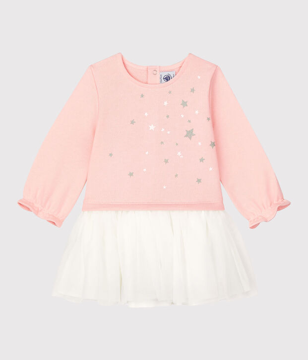 Babyjurk van molton. roze/wit