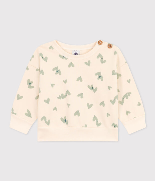 Sweatshirt in molton met print voor baby's. ecru/groen