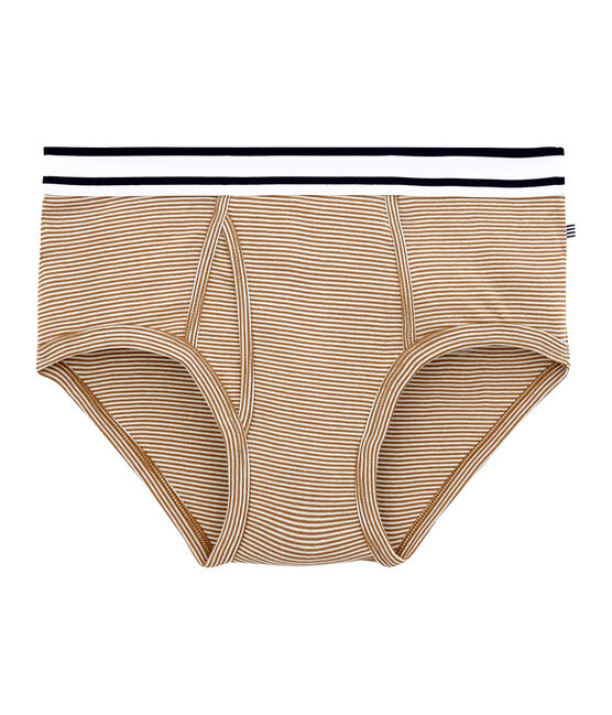 herenslip met milleraies-strepen bruin BRINDILLE/wit MARSHMALLOW