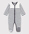 Gestreepte fluwelen babypyjama wit MARSHMALLOW/blauw SMOKING