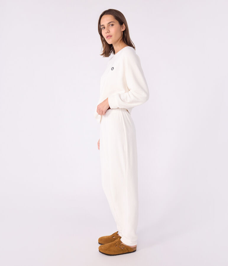 Pyjama femme en coton &eacute;ponge uni &eacute;cru