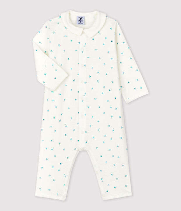 Katoenen babypyjama zonder voetjes wit/grijs