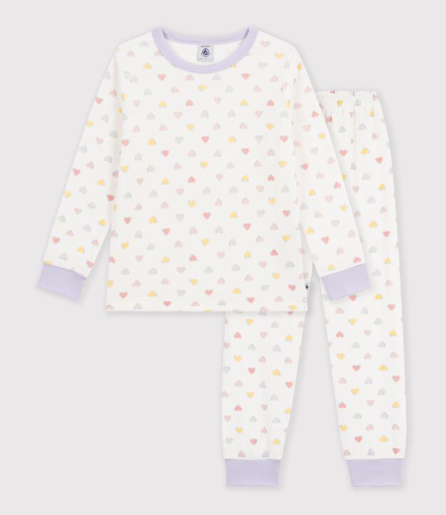 Fluwelen kinderpyjama met hartjesprint wit/multicouleur