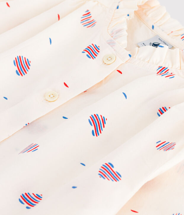 Katoenen kinderbloesje met lange mouwen en hartjesprint ecru/multicouleur