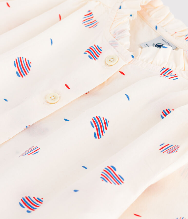 Katoenen kinderbloesje met lange mouwen en hartjesprint ecru/multicouleur