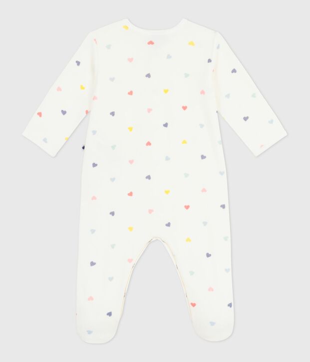 Fluwelen babypyjama met hartjesprint wit/multicouleur