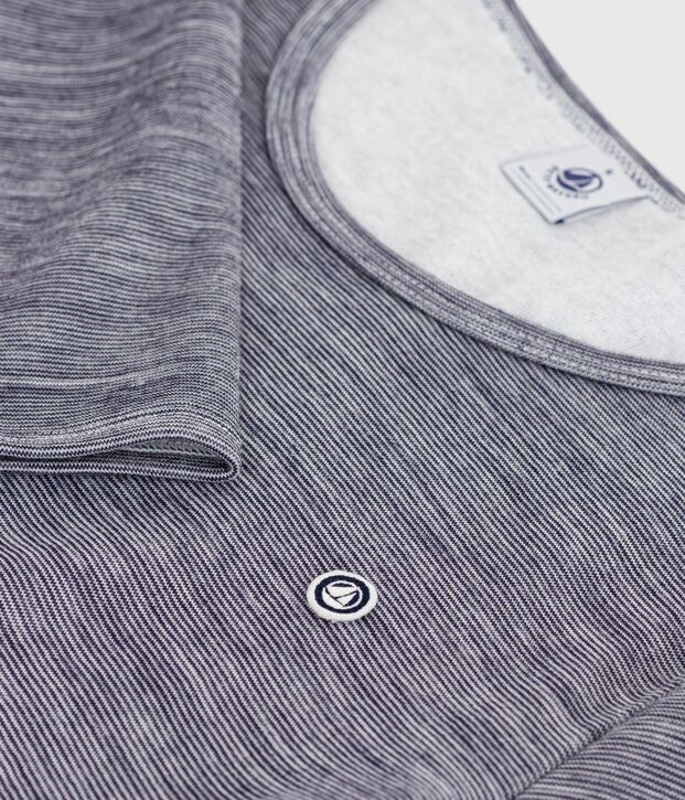 Gestreept T-shirt met lange mouw van wol en katoen voor dames blauw/wit