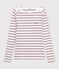 Gestreept katoenen T-shirt met hoge, licht afgeronde halslijn en lange mouwen voor dames wit/rood