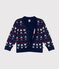 Jacquardgebreid vest in wol/katoen voor jongens blauw MEDIEVAL/wit MULTICO
