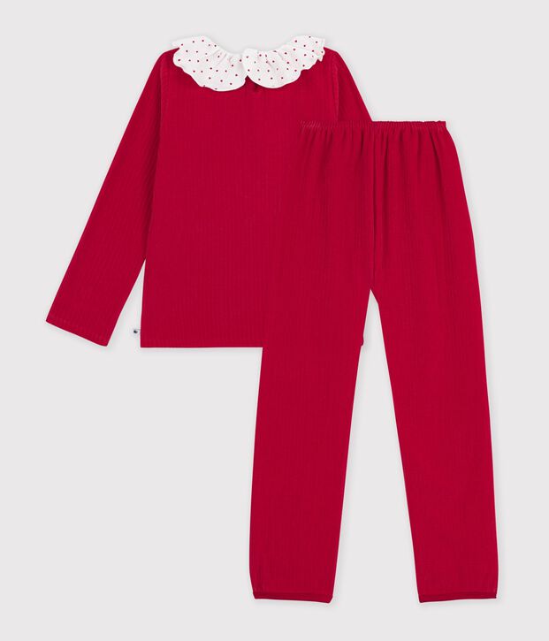 Effen fluwelen kinderpyjama van ribstof met kraagje rood