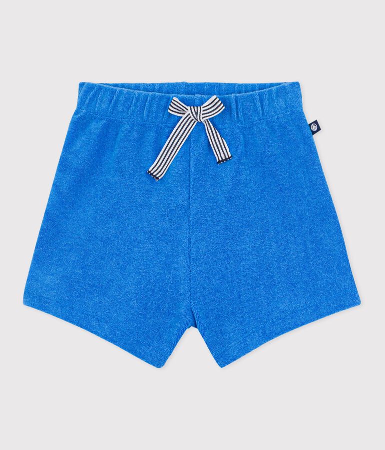 Korte babybroek van effen badstof blauw