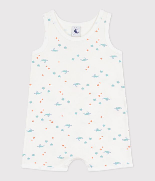 Combi met korte mouwen voor baby's van katoen met schildpaddenprint wit/multicouleur