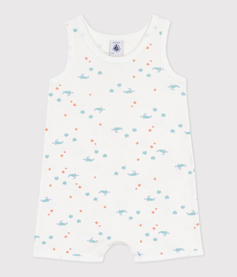 Combi met korte mouwen voor baby's van katoen met schildpaddenprint wit/multicouleur