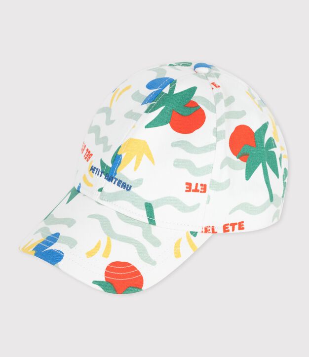 Katoenen kinderpet met palmprint ecru/multicouleur