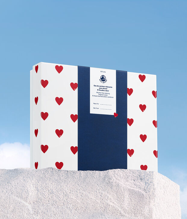 Coffret cadeau Parfum b&eacute;b&eacute; 50ml & doudou coeur blanc/blanc