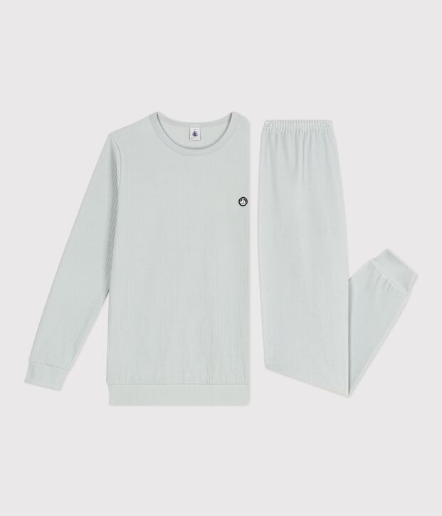 Pyjama enfant en velours c&ocirc;tel&eacute; uni bleu