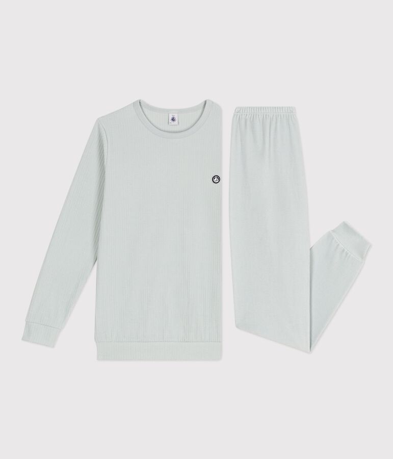 Effen fluwelen kinderpyjama blauw CO2