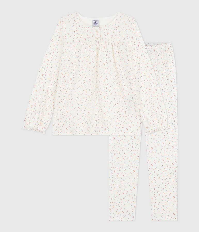 Pyjama enfant en coton imprim&eacute; pois blanc/multicouleur