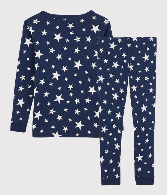 Pyjama snugfit étoiles petit garçon en coton bleu MEDIEVAL/blanc MARSHMALLOW