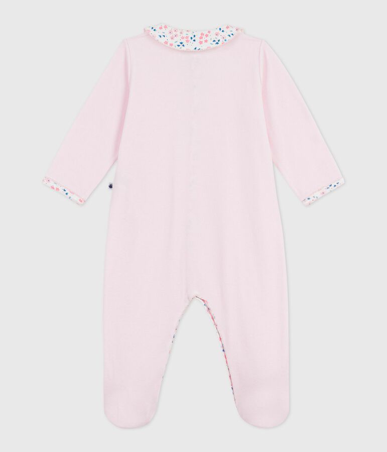 Fluwelen babypyjama met effen kraag roze