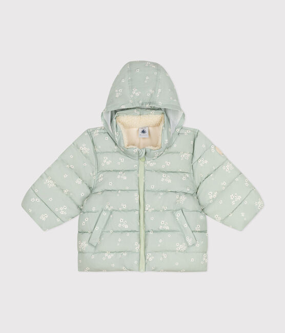 Donsjasje met print en opvouwbare capuchon voor baby's groen HERBIER/wit MULTICO