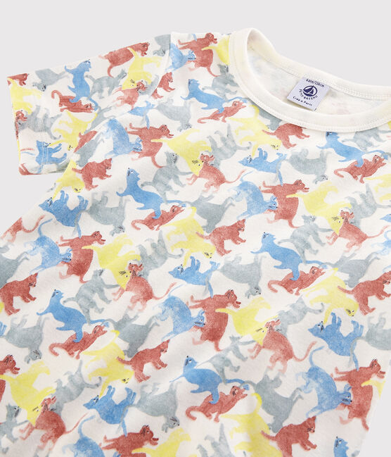 Pyjama imprimé chats petit garçon en coton biologique blanc MARSHMALLOW/blanc MULTICO