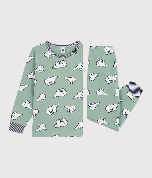 Pyjama enfant en molleton imprim&eacute; ours vert/multicouleur