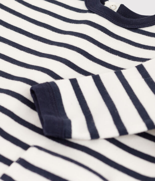 Gestreept pakje met marinestrepen van dikke jersey wit/blauw