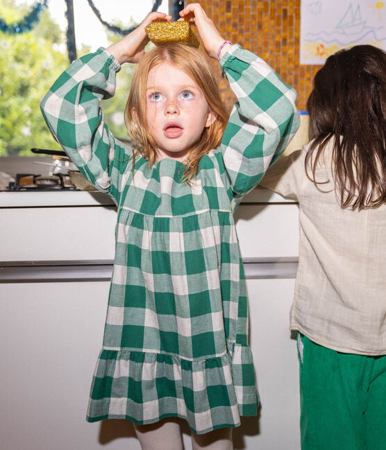 Robe à carreaux manches longues en flanelle enfant fille MATCHA/ AVALANCHE