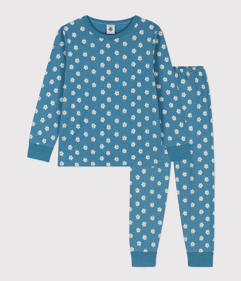 Pyjama fleur petite fille en coton bleu/multicouleur
