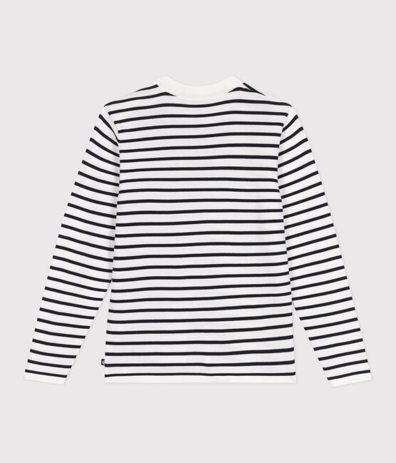 Gestreepte katoenen marinetrui voor dames wit MARSHMALLOW/blauw SMOKING