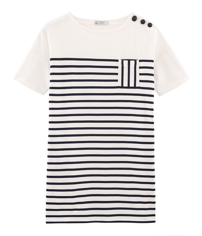 Robe manches courtes femme blanc MARSHMALLOW/bleu SMOKING