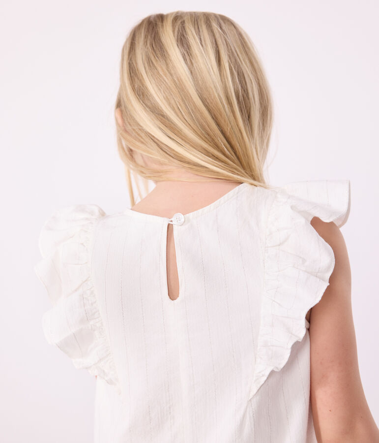 Robe enfant en coton manches courtes blanc/gris