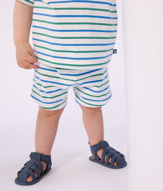 Tweekleurige gestreepte babyshort van katoen